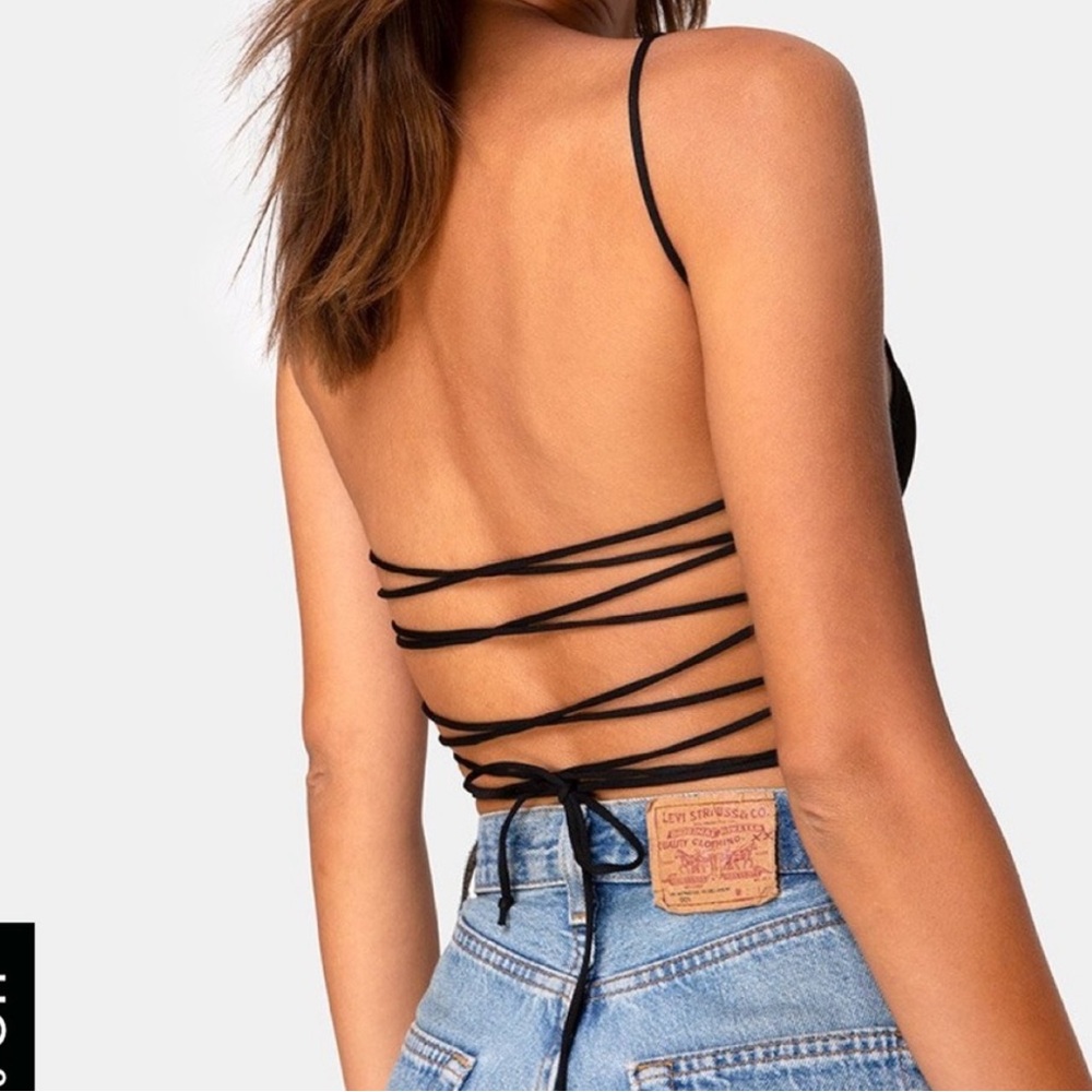 Black Strappy Backless Top